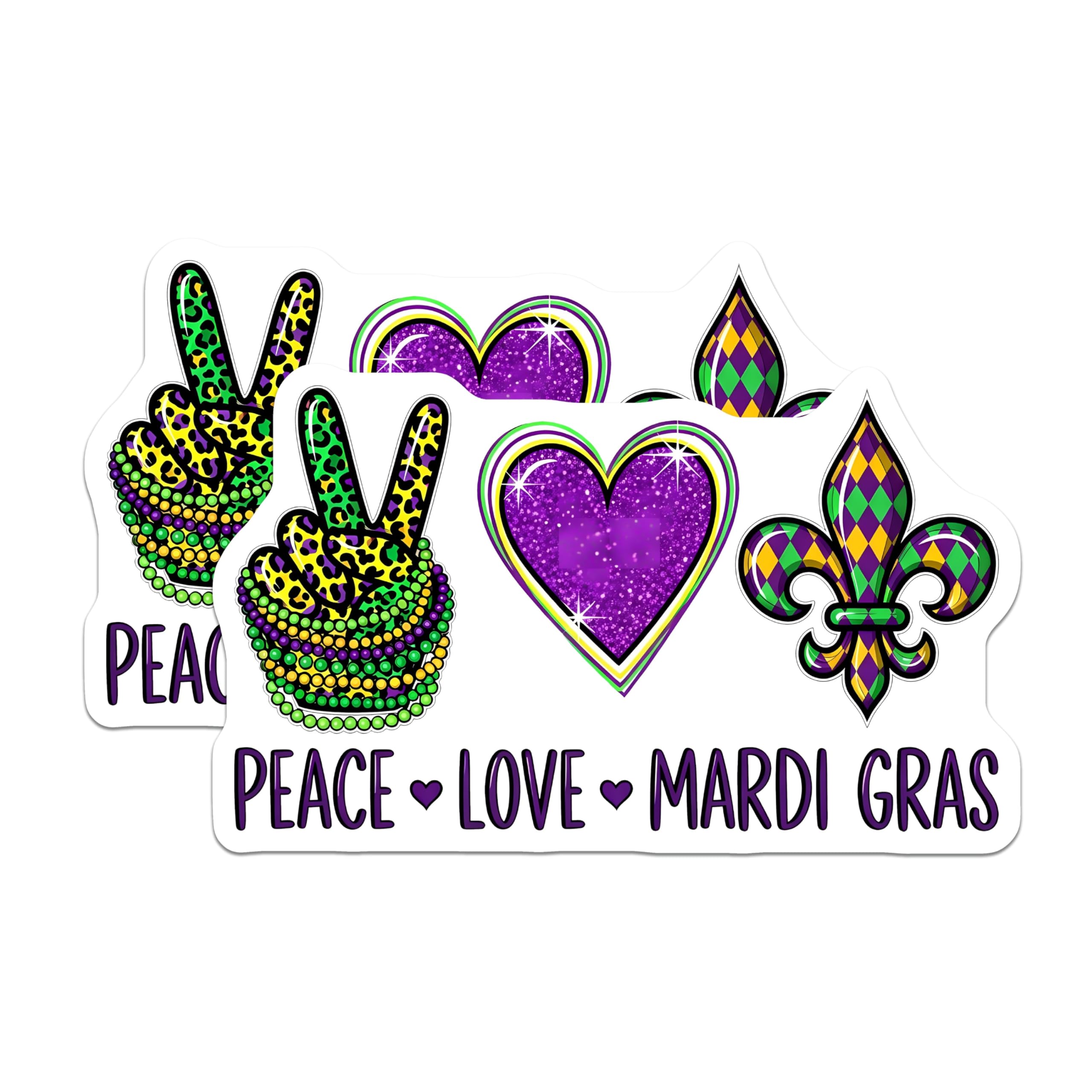 Mardi Gras Coffee Mug - Peace Love Mardi Gras - Fleur De Lis 11 Ounce Coffee Mug - 5" On Longest Side - Premium Magnet - for Cars, Refrigerators, Toolboxes, Lockers - Made in USA - MAG14834