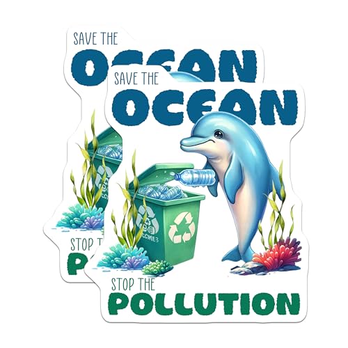(2 Pack) Save The Ocean Magnets - Dolphin Recycling Art - Environmental Awareness - Marine Conservation Decor - 5" On Longest Side - for Cars, Fridges, Toolboxes - Made in USA - MAG7960
