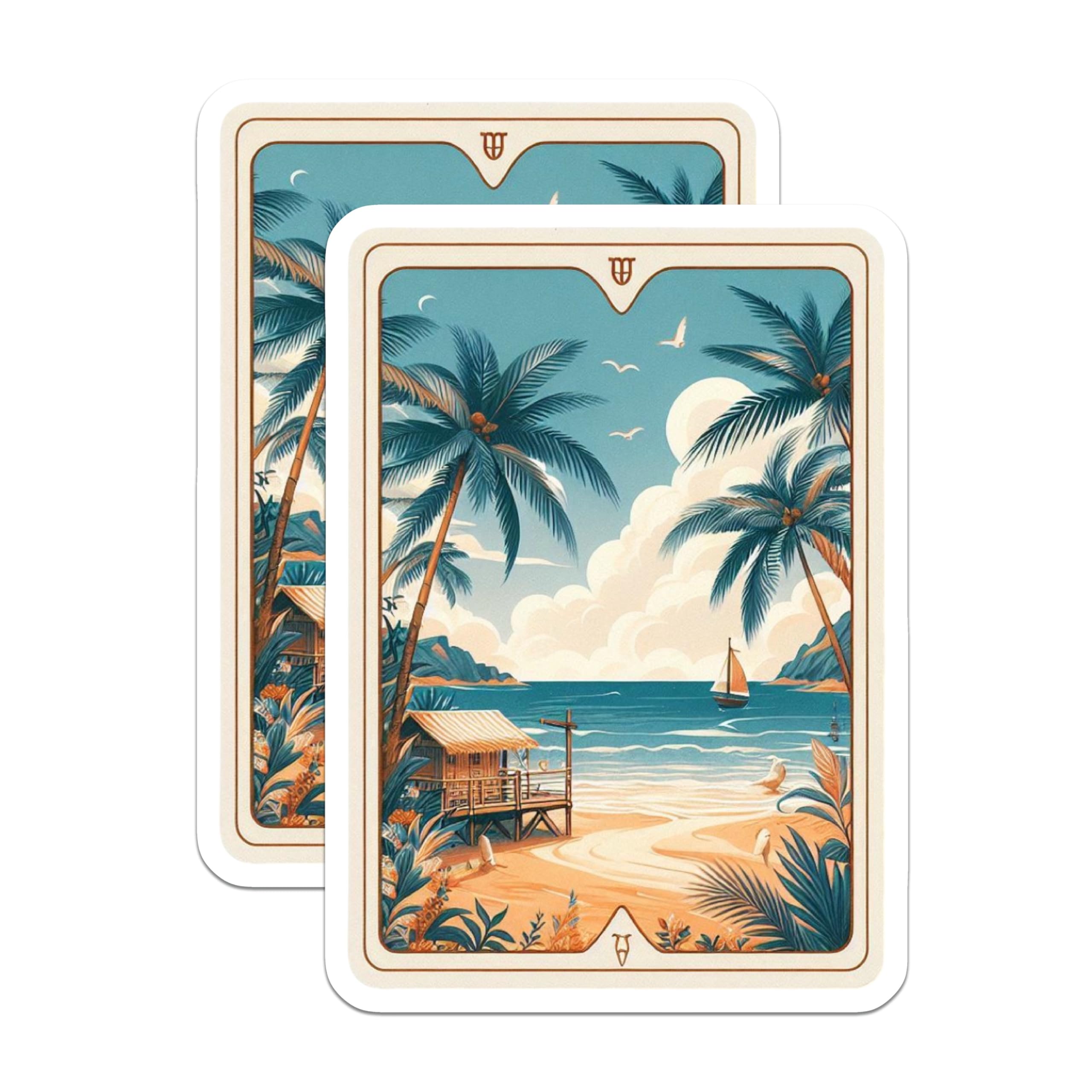 (2 Pack) Beach Scene Magnets - Palm Tree Decor - Tropical Island Art Magnets - 5" On Longest Side - Premium Magnet - for Cars, Refrigerators, Toolboxes, Lockers - Made in USA - MAG14904
