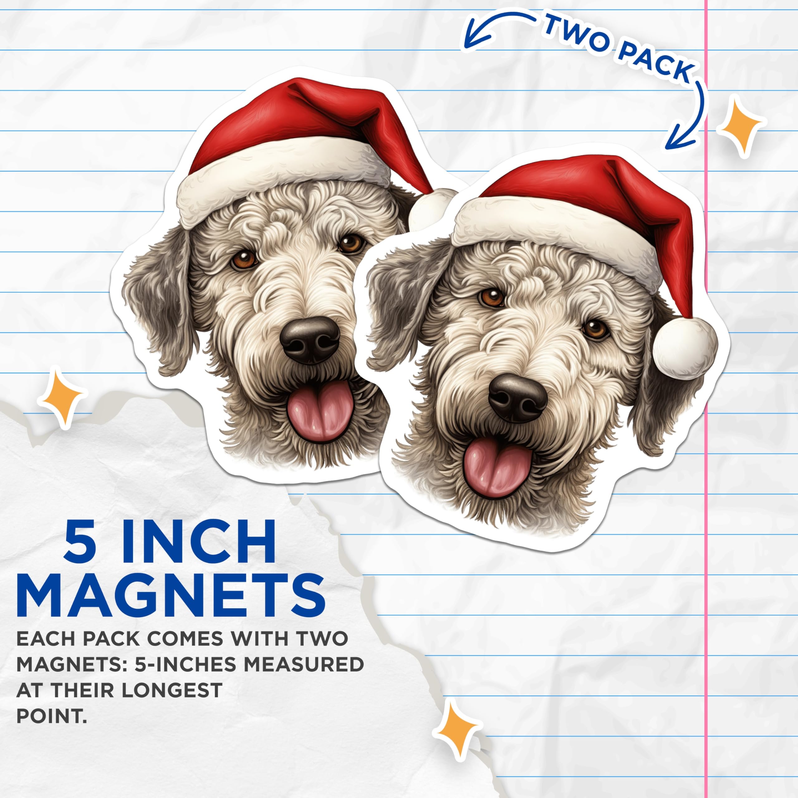 (2 Pack) Goldendoodle Dog Magnets - Santa Hat Christmas Pet Decor - Holiday Fridge Accessory - Winter Kitchen Accent - 5 Inches On Longest Side - Thick Durable Magnet - Made in USA - MAG26637