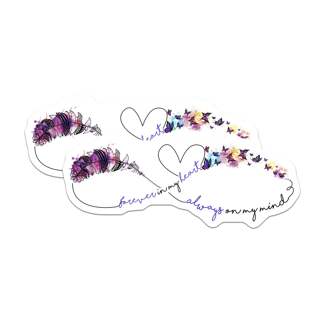 (2 Pack) Memorial Remembrance Magnets - Forever in My Heart Quote - Butterfly Feather Artwork - Loved One Memory - 5 Inches On Longest Side - Thick Durable Magnet - Made in USA - MAG36306