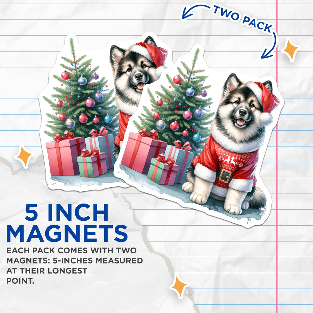(2 Pack) Christmas Dog Magnets - Santa Puppy Decor - Holiday Pet Lover Fridge Art - 5 Inches On Longest Side - Thick Durable Magnet - Made in USA - MAG25908