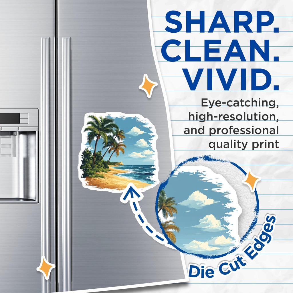 (2 Pack) Tropical Beach Magnets - Palm Tree Ocean Art - Coastal Refrigerator Decor - Summer Vacation - 5 Inches On Longest Side - Thick Durable Magnet - Made in USA - MAG30498