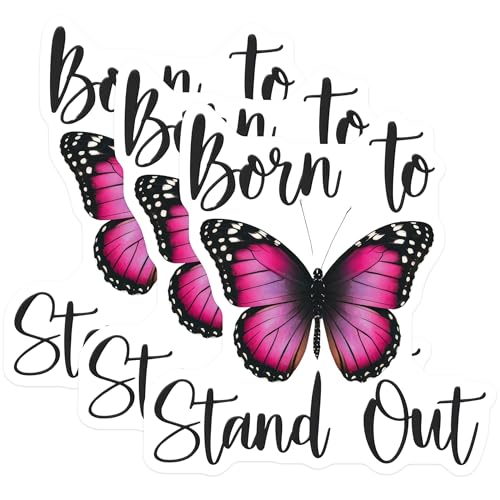 (3 Pack) Butterfly Decals - Born to Stand Out - Laptop Decals - 3 Inches On Longest Side - Easy Peel & Apply - Made in USA - 3MCS7382