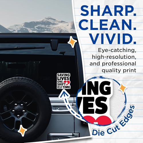 (2 Pack) Saving Lives One Shift at A Time Stickers - Nurse Appreciation - Healthcare Worker Motivation - 5" On Longest Side - Sticks to Smooth Flat Surfaces - Made in USA - BMCS5801
