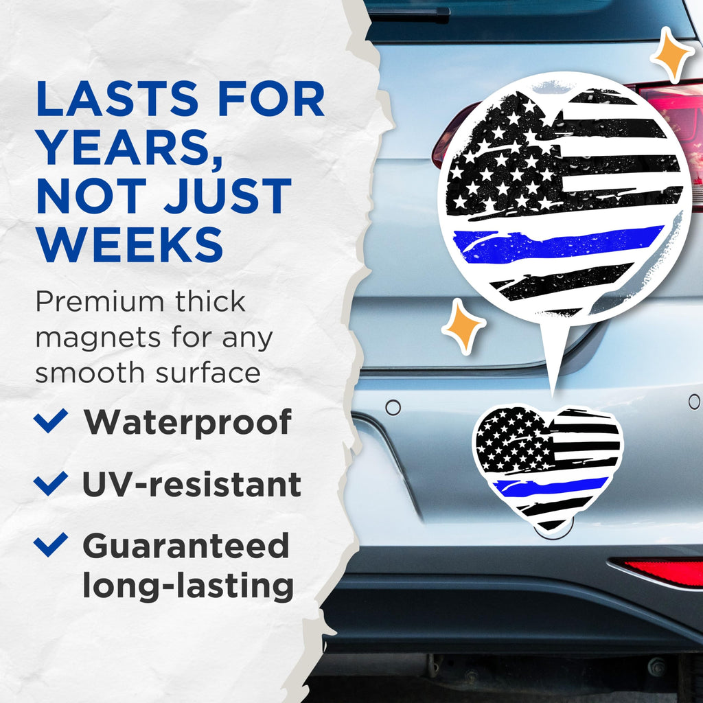 (2 Pack) Thin Blue Line Magnets - American Flag Heart - Law Enforcement Love - Officer Tribute - 5 Inches On Longest Side - Thick Durable Magnet - Made in USA - MAG23001