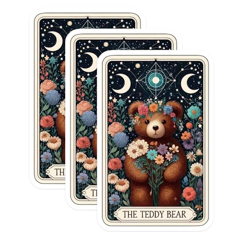 (3 Pack) Teddy Bear Decals - Floral Crown Bear - Cute Animal Decals - 3 Inches On Longest Side - Easy Peel & Apply - Made in USA - 3MCS4277