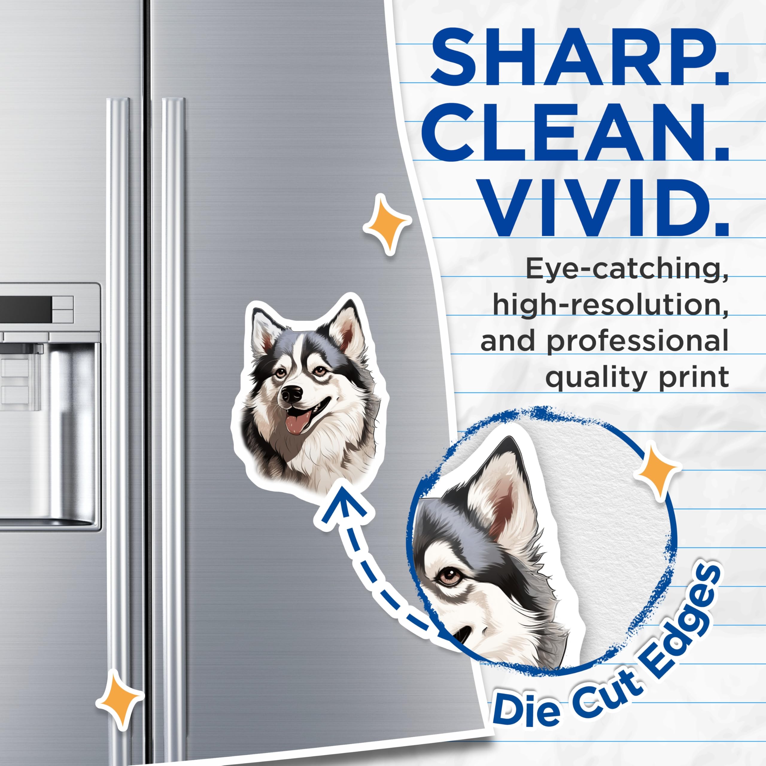 (2 Pack) Husky Dog Magnets - Cute Smiling Husky - Dog Lover Refrigerator Decor - Pet Owner Kitchen Accent - 5 Inches On Longest Side - Thick Durable Magnet - Made in USA - MAG27989