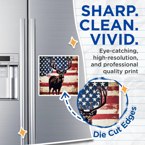 (2 Pack) American Flag Deer Magnets - Patriotic Stag Decor - Hunter Wildlife Fridge Magnets - 5 Inches On Longest Side - Thick Durable Magnet - Made in USA - MAG19717