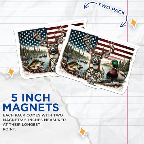 (2 Pack) Patriotic Nature Wildlife Magnets Magnets - American Animal Theme - Hunting and Fishing Decor - 5" On Longest Side - Made in USA - Sticks to Refrigerators & Metal Surfaces - MAG8655