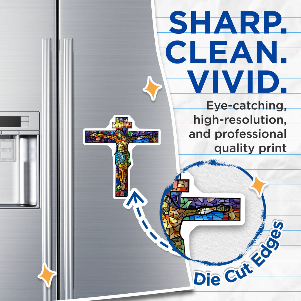 (2 Pack) Stained Glass Jesus Magnets - Christian Cross Religious Devotional Art Fridge Locker - Catholic Faith Decor Accent - 5" - Durable Magnet - Made in USA - MAG38297