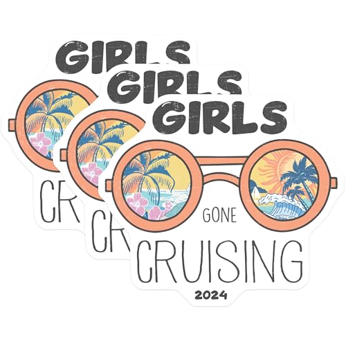 (3 Pack) Girls Gone Cruising Decals - 2024 Cruise Trip Sticker - Vacation Laptop Decal- 3 Inches On Longest Side - Easy Peel & Apply - Made in USA - 3MCS5221