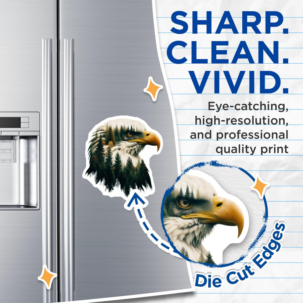 (2 Pack) Eagle Head Magnets - Forest Scene - Birds of Prey Fridge Decor - 5" On Longest Side - Premium Magnet - for Cars, Refrigerators, Toolboxes, Lockers - Made in USA - MAG16089