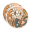(2 Pack) Good Vibes Stickers - Retro Flower Stickers - Hippie Art Stickers - 5" On Longest Side - Sticks to Smooth Flat Surfaces - Made in USA - BMCS7160