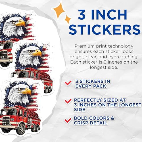 (3 Pack) Fire Truck Decals - American Eagle Flag - Firefighter Decals - 3 Inches On Longest Side - Easy Peel & Apply - Made in USA - 3MCS8730