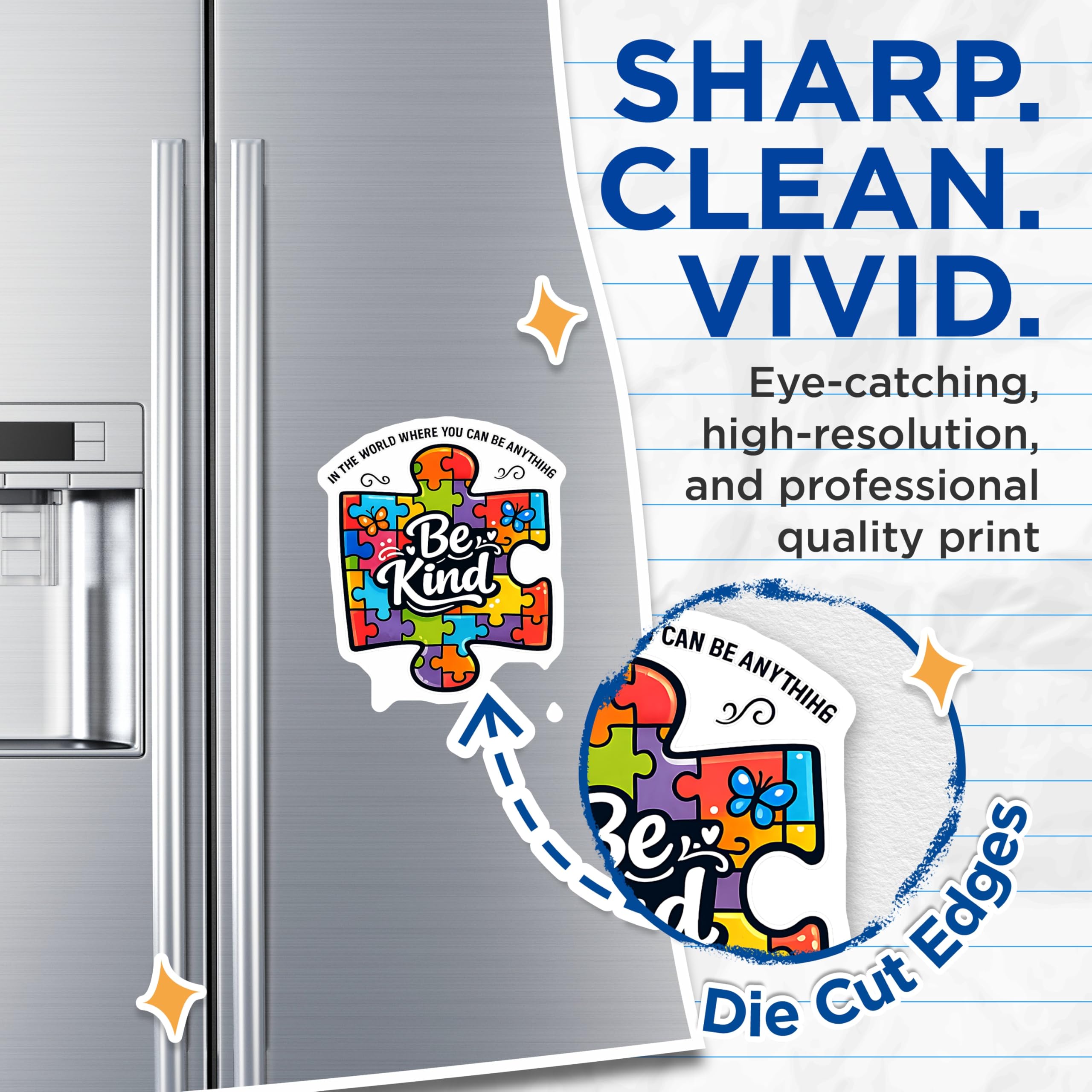 (2 Pack) Autism Awareness Magnets - Be Kind Puzzle Art - Inspirational Positive Message - 5 Inches On Longest Side - Thick Durable Magnet - Made in USA - MAG20710