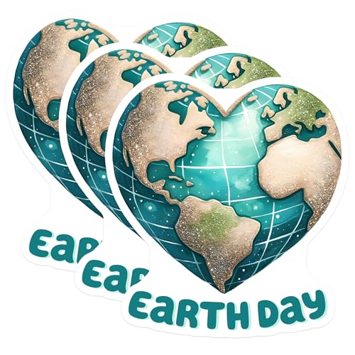 (3 Pack) Earth Day Decals - Heart Shaped Earth - Laptop Decals - 3 Inches On Longest Side - Easy Peel & Apply - Made in USA - 3MCS8511