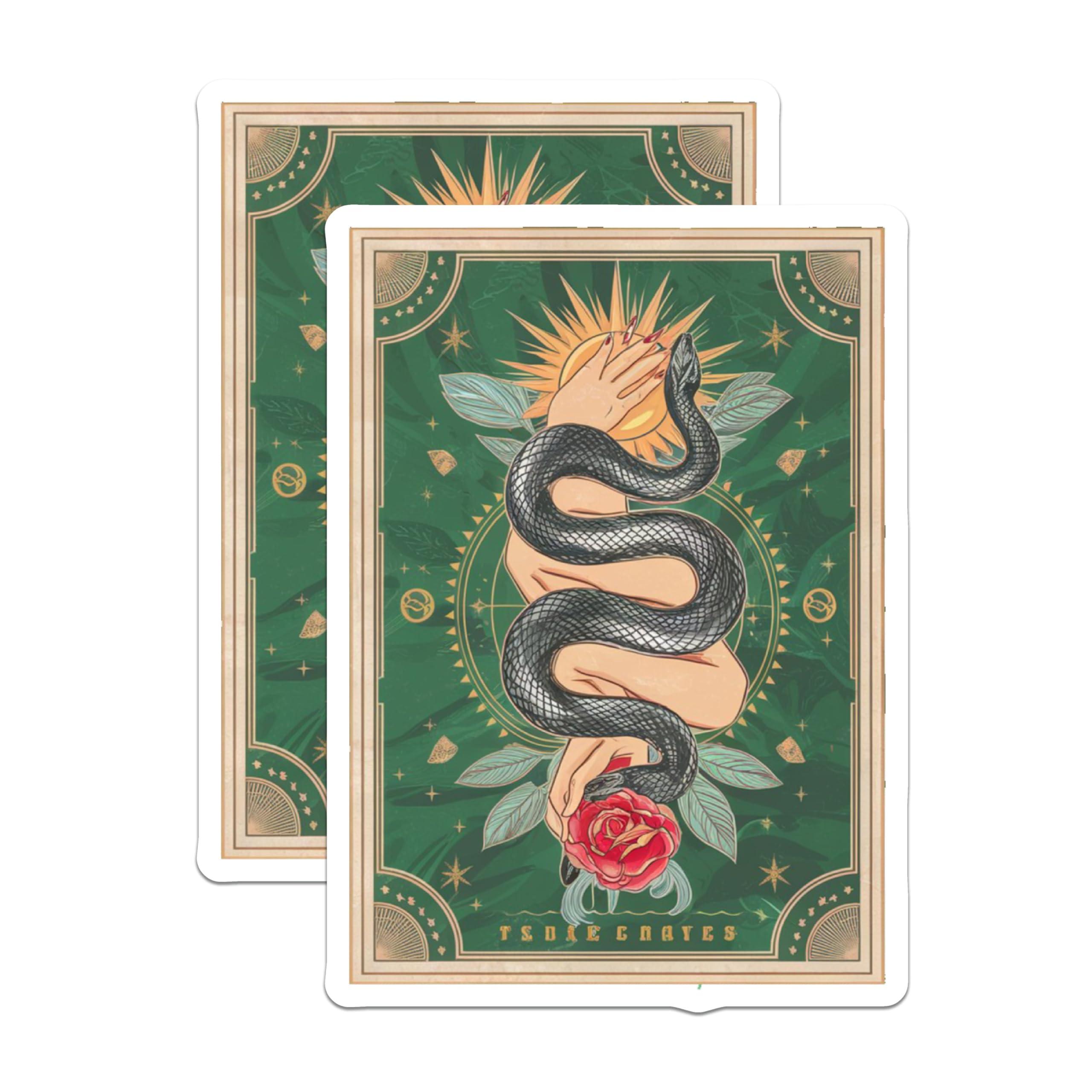 (2 Pack) Snake and Hands Magnets - Mystical Serpent Sun Rose Artwork - Spiritual Witchy Home Decor - Celestial Fridge Accents - 5 Inches On Longest Side - Thick Durable Magnet - Made in USA - MAG22365