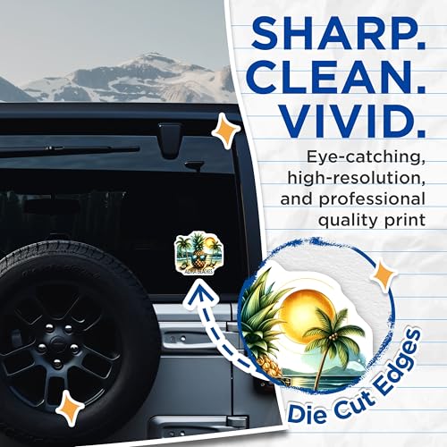 (2 Pack) Aloha Beaches Stickers - Tropical Pineapple Sticker - Beach Vacation Sticker - Summer Vibes Sticker - 5" On Longest Side - Sticks to Smooth Flat Surfaces - Made in USA - BMCS6252