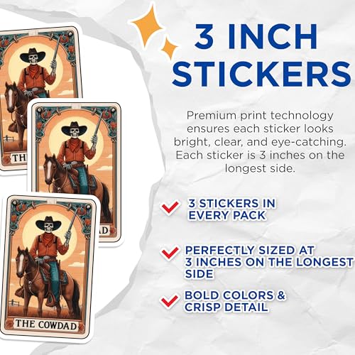 (3 Pack) Cowdad Decals - Cowboy Skeleton Decal - Western Dad Laptop Decal - 3 Inches On Longest Side - Easy Peel & Apply - Made in USA - 3MCS4141