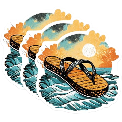 (3 Pack) Flip Flop Decals - Beach Theme - Summer Vibes - 3 Inches On Longest Side - Easy Peel & Apply - Made in USA - 3MCS8073