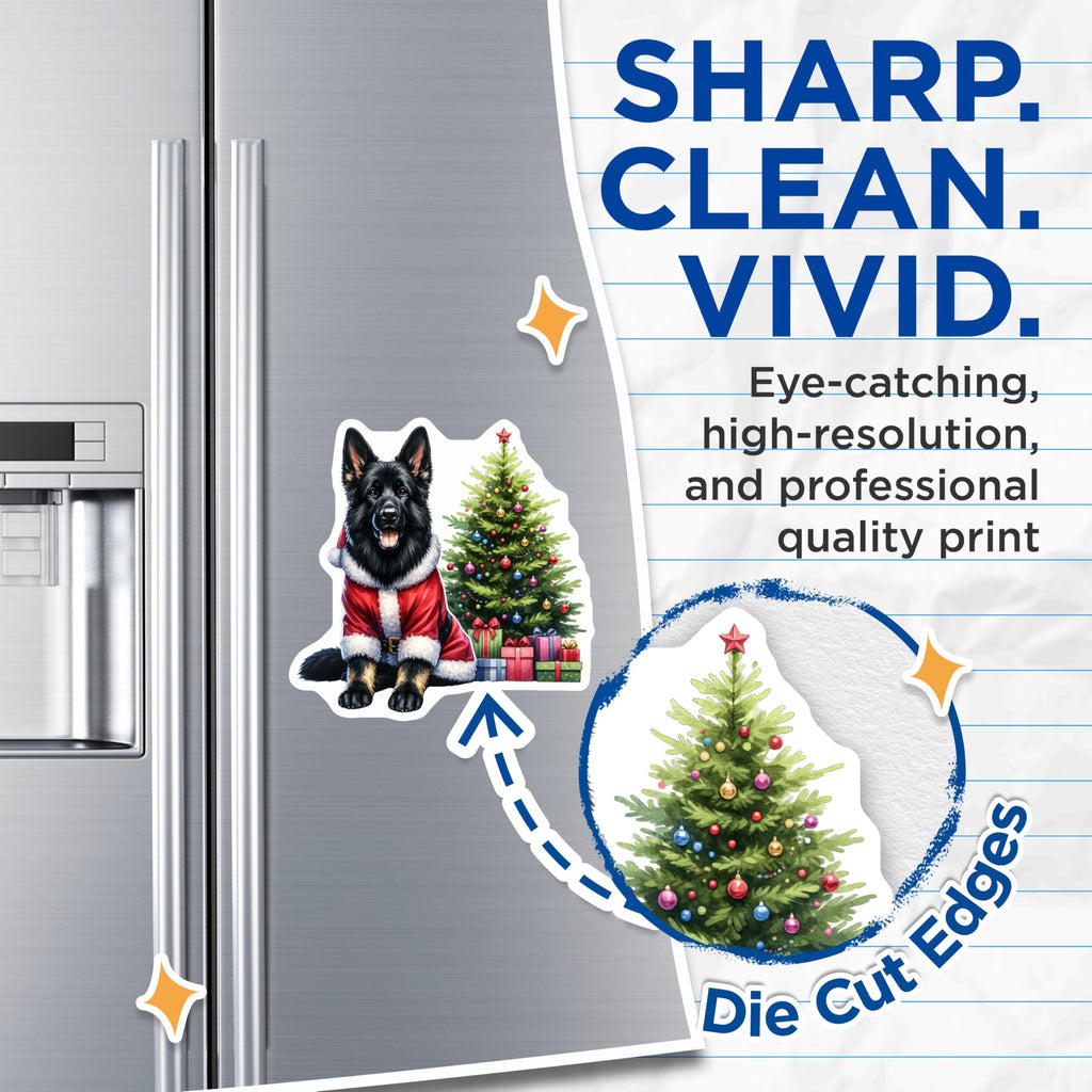 (2 Pack) Black German Shepherd Christmas Magnets - Santa Dog Holiday Decor - Pet Lover Winter Art Magnets - 5 Inches On Longest Side - Thick Durable Magnet - Made in USA - MAG28738
