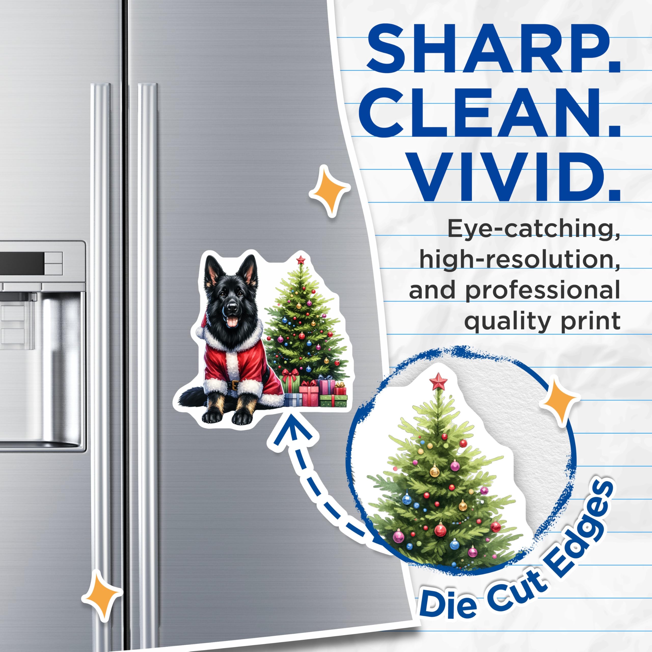 (2 Pack) Black German Shepherd Christmas Magnets - Santa Dog Holiday Decor - Pet Lover Winter Art Magnets - 5 Inches On Longest Side - Thick Durable Magnet - Made in USA - MAG28738