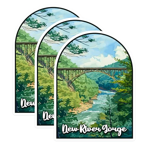 (3 Pack) New River Gorge Decals - Bridge Sticker - Laptop Decal - 3 Inches On Longest Side - Easy Peel & Apply - Made in USA - 3MCS0447