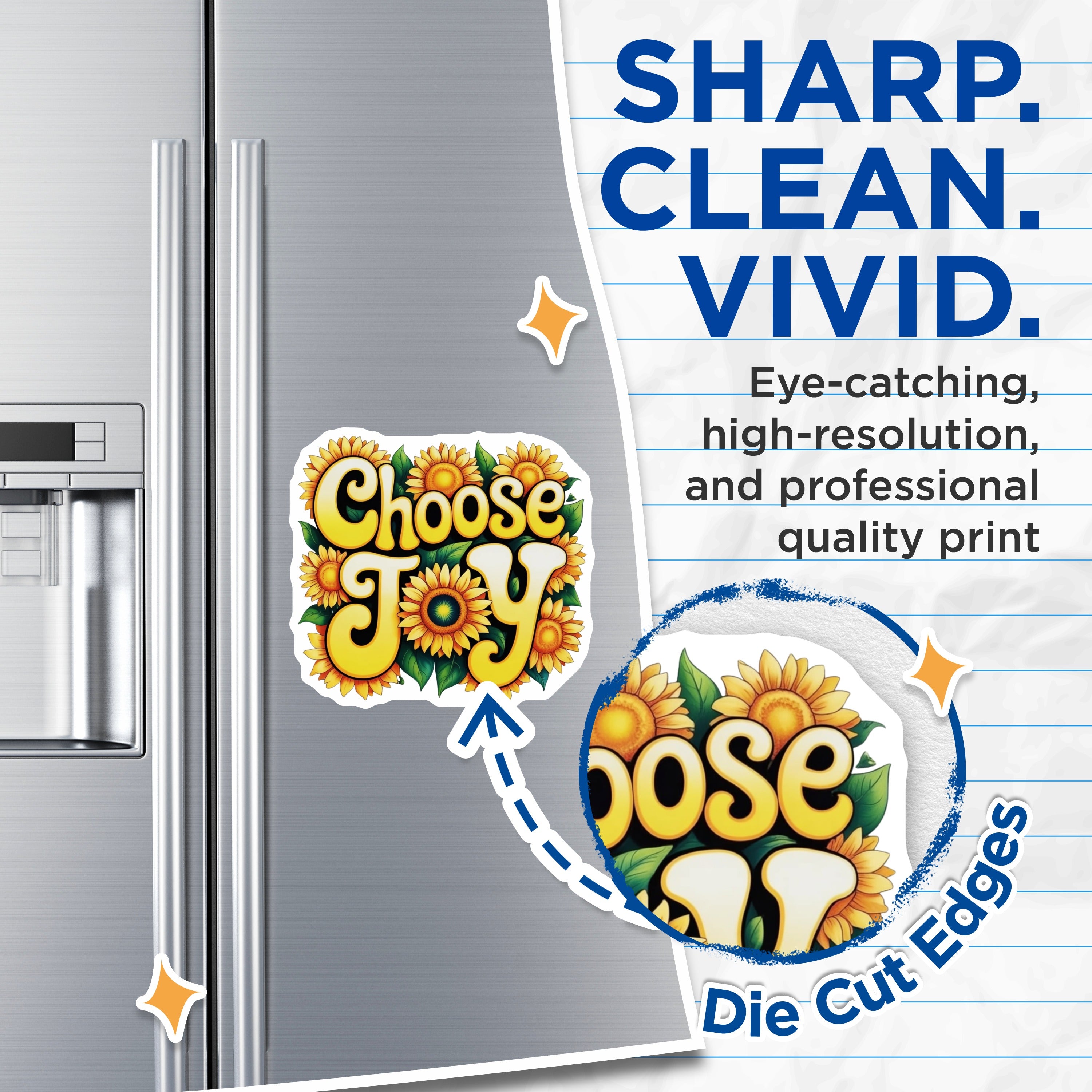 (2 Pack) Choose Joy Sunflower Magnets - Positive Quote Boho Fridge Decor - Retro Hippie Inspirational Locker Magnets - 5 Inches On Longest Side - Thick Durable Magnet - Made in USA - MAG39218