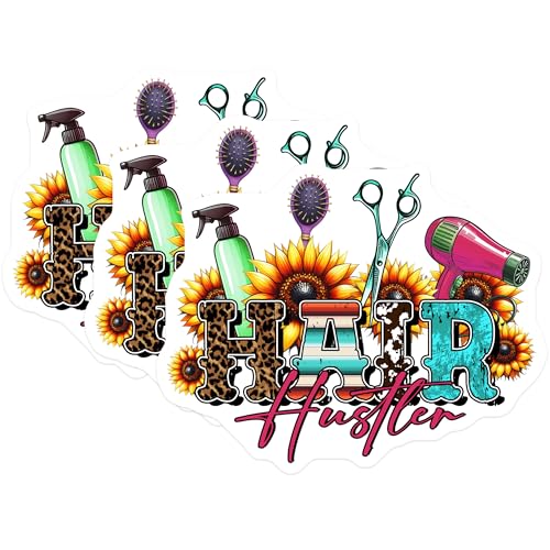 (3 Pack) Hair Hustler Decals - Salon Decor - Hairdresser Decal - 3 Inches On Longest Side - Easy Peel & Apply - Made in USA - 3MCS6331