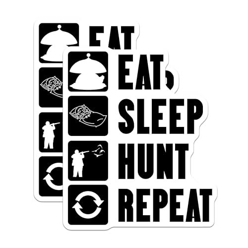 (2 Pack) Eat Sleep Hunt Repeat Stickers - Funny Hunter Stickers - Outdoor Lifestyle Decal - 5" On Longest Side - Sticks to Smooth Flat Surfaces - Made in USA - BMCS4856