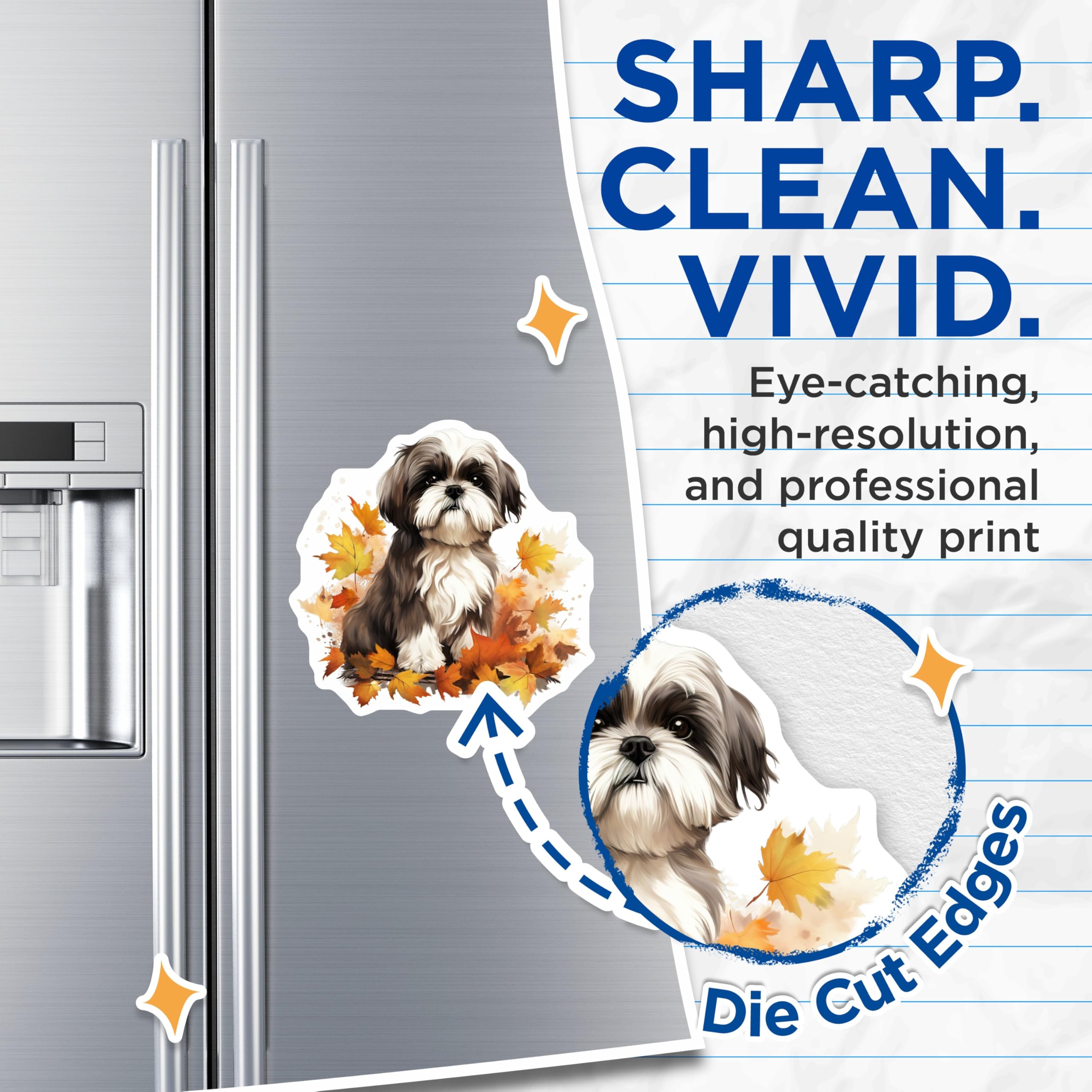 (2 Pack) Shih Tzu Magnets - Autumn Leaves Dog Art - Fall Pet Lover Refrigerator Decor - Cute Animal Magnets - 5 Inches On Longest Side - Thick Durable Magnet - Made in USA - MAG27729
