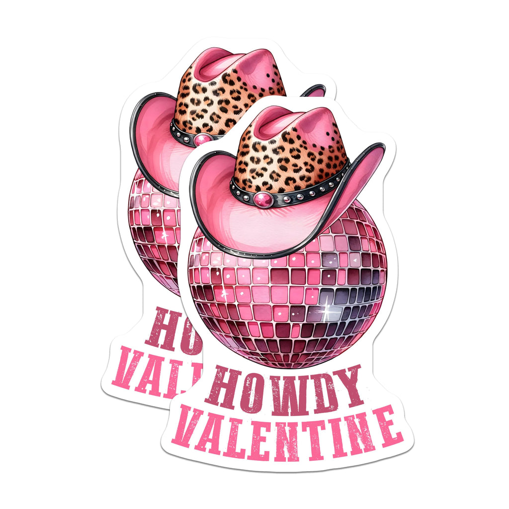 (2 Pack) Howdy Valentine Magnets - Pink Disco Ball Magnets - Valentine's Day Magnets for Fridge or Locker - 5" On Longest Side - for Cars, Refrigerators, Toolboxes, Lockers - Made in USA BMCS3142