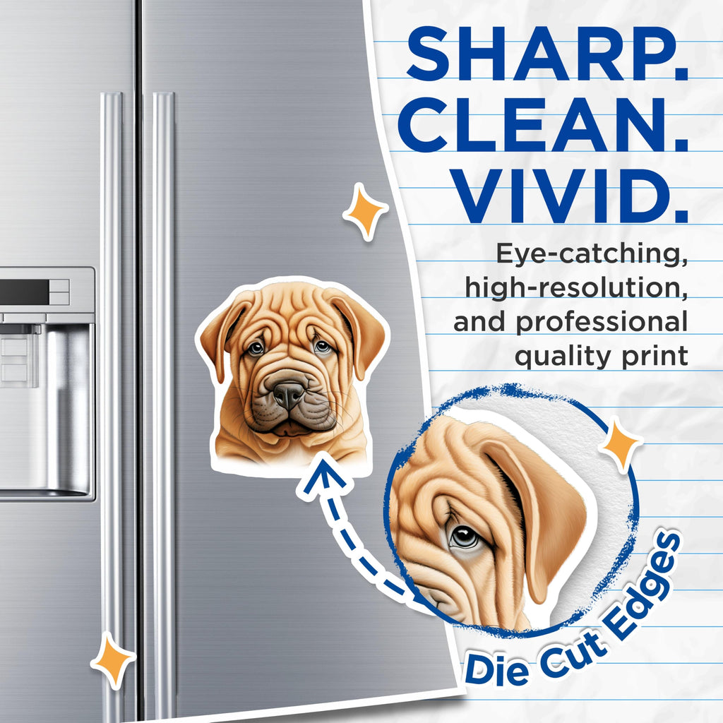 (2 Pack) Mastiff Puppy Magnets - Adorable Wrinkled Fawn Dog Art - Canine Fridge Refrigerator Decor - 5 Inches On Longest Side - Thick Durable Magnet - Made in USA - MAG24851