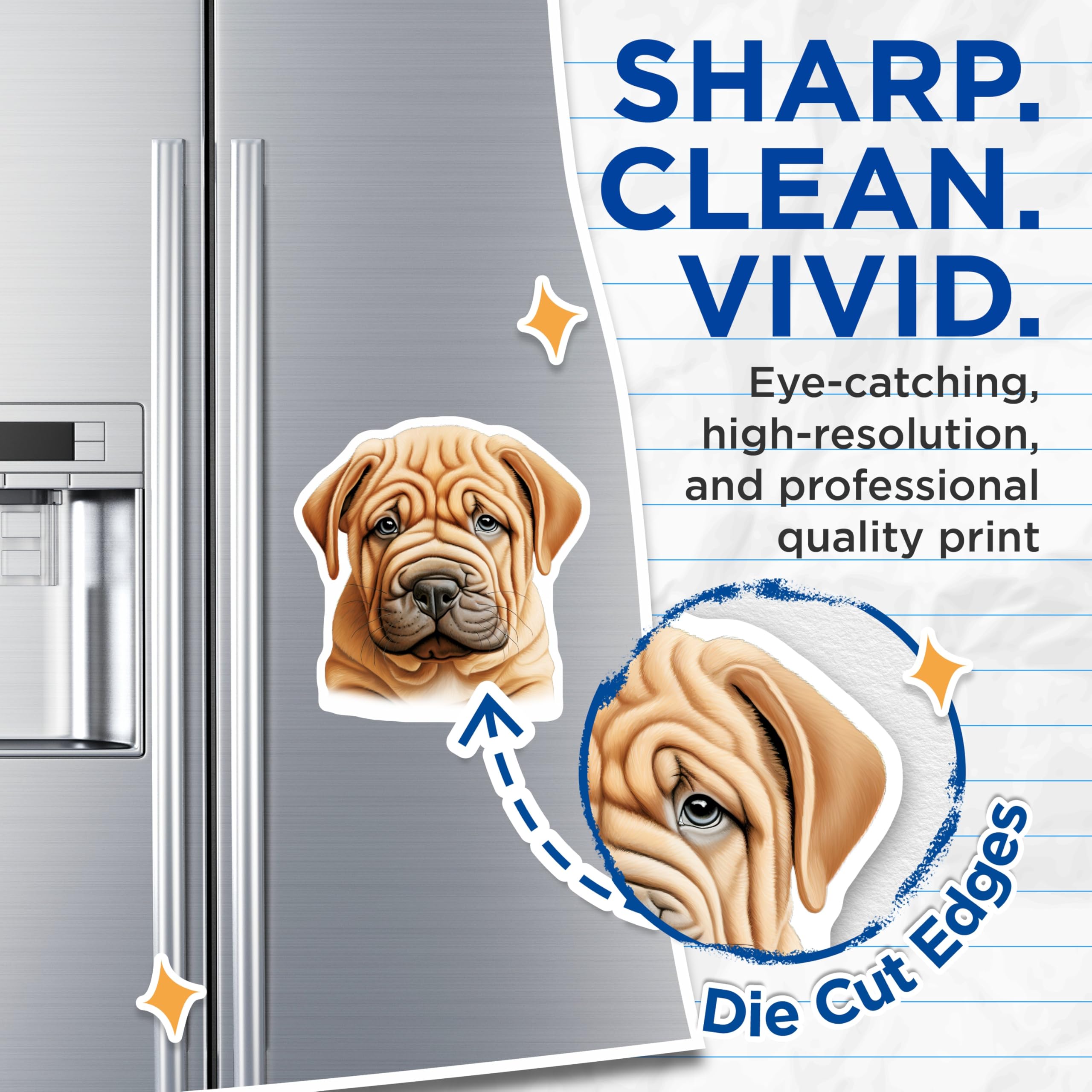 (2 Pack) Mastiff Puppy Magnets - Adorable Wrinkled Fawn Dog Art - Canine Fridge Refrigerator Decor - 5 Inches On Longest Side - Thick Durable Magnet - Made in USA - MAG24851