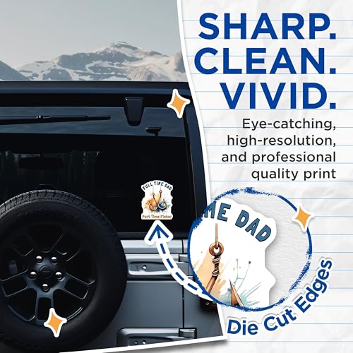 (2 Pack) Full Time Dad Part Time Fisher Stickers - Funny Fishing Dad Stickers - Unique Father's Day Stickers for Dad - 5" On Longest Side - Sticks to Smooth Flat Surfaces - Made in USA - BMCS4004