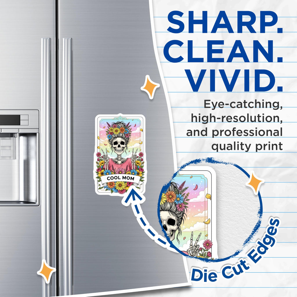 (2 Pack) Cool Mom Skeleton Magnets - Floral Skull Decor - Unique Refrigerator Magnets - 5" On Longest Side - Premium Magnet - for Cars, Refrigerators, Toolboxes, Lockers - Made in USA - MAG14604