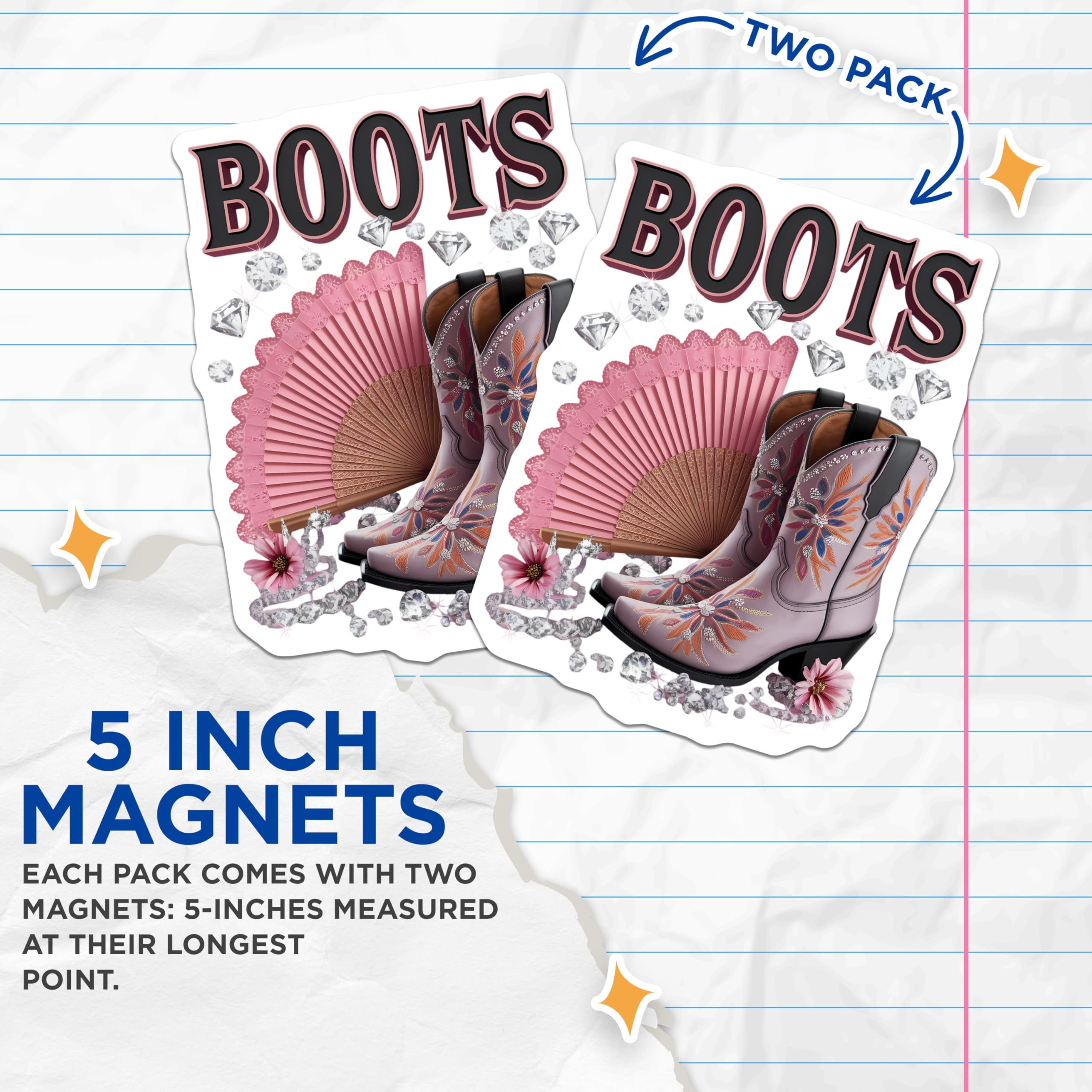 (2 Pack) Cowboy Boots Magnets - Pink Fan Western Decor - Glam Bling Country Magnets - 5 Inches On Longest Side - Thick Durable Magnet - Made in USA - MAG21317