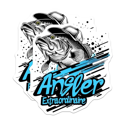 (2 Pack) Angler Extraordinaire Stickers - Fishing Enthusiast Stickers - Fish Lover Decal - 5" On Longest Side - Sticks to Any Smooth Flat Surface - Made in USA - BMCS3350