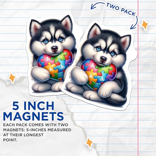 (2 Pack) Adorable Dog Decor Magnet - Puzzle Piece Design - 5" On Longest Side - Sticks to Smooth Flat Surfaces - Made in USA - MAG9477