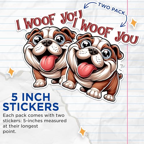 (2 Pack) Cute Dog Stickers - I Woof You Stickers - Adorable Pet Stickers - 5" On Longest Side - Sticks to Any Smooth Flat Surface - Made in USA - BMCS2820