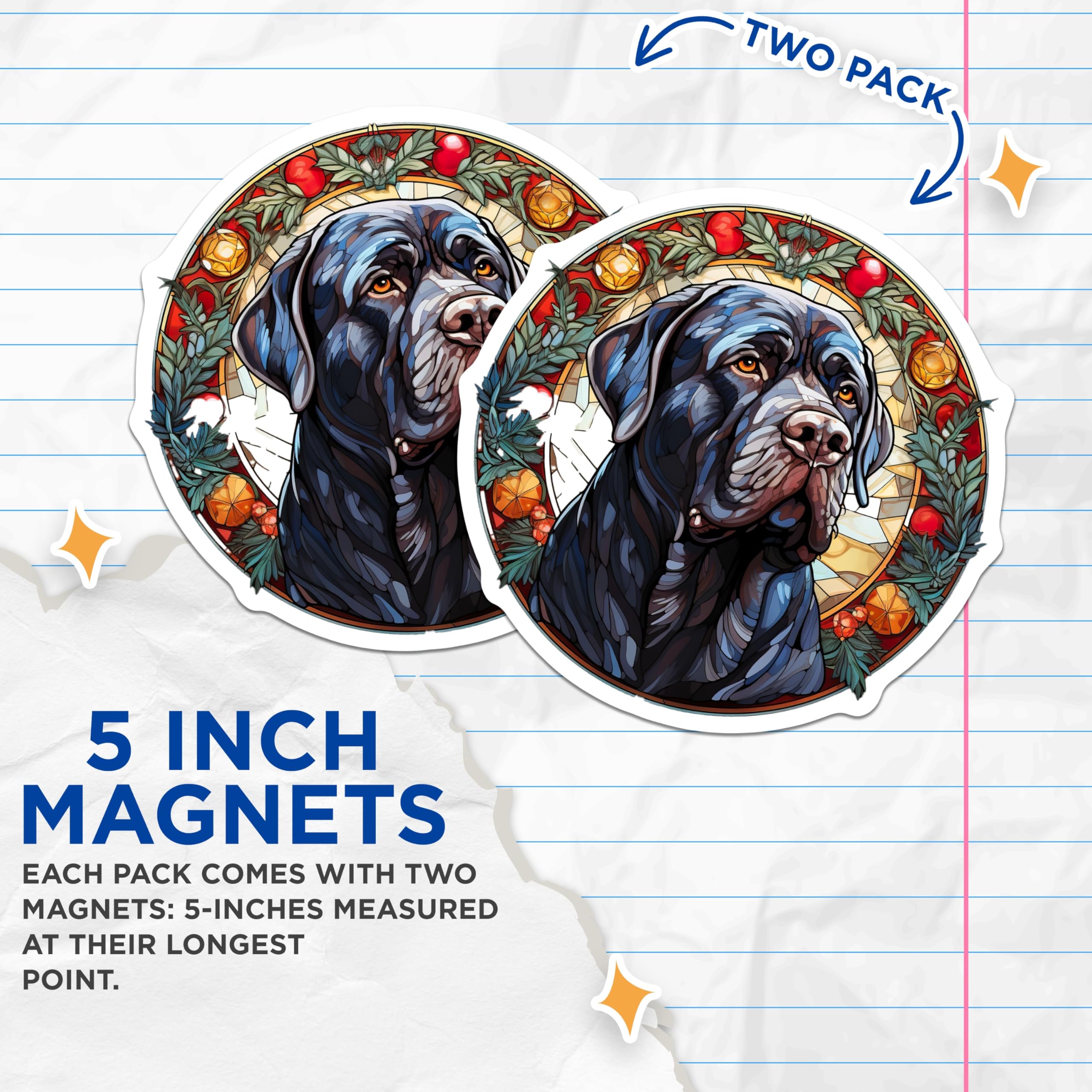 (2 Pack) Black Lab Dog Magnets - Stained Glass Labrador Retriever Decor - Pet Lover Refrigerator Art - 5 Inches On Longest Side - Thick Durable Magnet - Made in USA - MAG27688