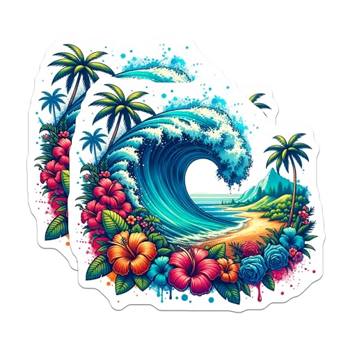 (2 Pack) Tropical Ocean Wave Magnets - Beach Scene - Coastal Decor - 5" On Longest Side - for Cars, Fridges, Toolboxes - Made in USA - MAG6996