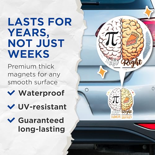 (2 Pack) Brain Magnets - Pi Day Decor - 5" On Longest Side - for Cars, Fridges, Toolboxes - Made in USA - MAG8164