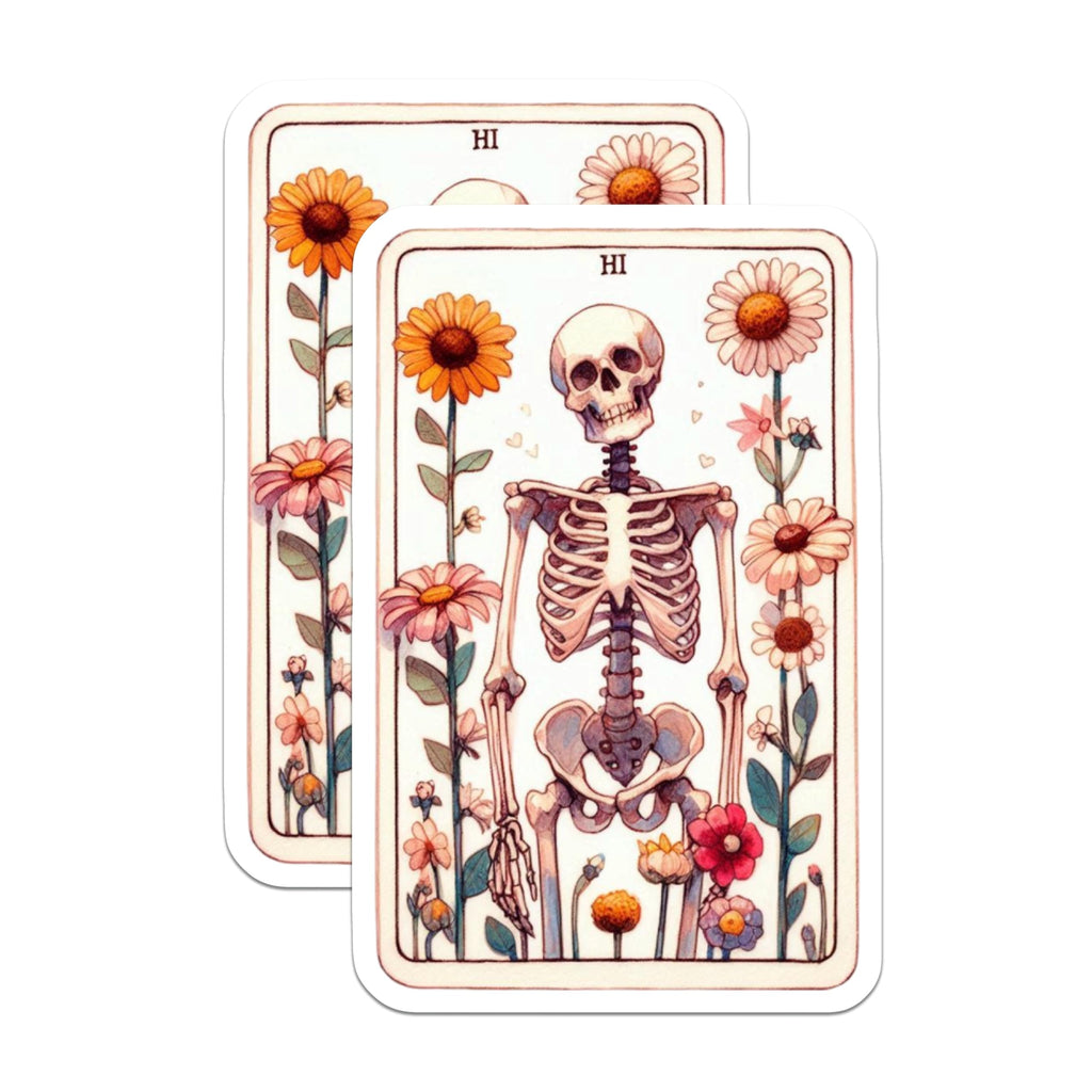 (2 Pack) Floral Skeleton Magnets - Whimsical Botanical Decor - Unique Anatomy Art - Friendly HI Skeleton Tarot Card Aesthetic - 5 Inches On Longest Side - Thick Durable Magnet - Made in USA - MAG21694