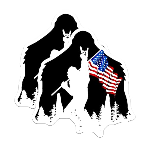 (2 Pack) Bigfoot American Flag Stickers - Sasquatch Decal - Patriotic Cryptid Art Stickers - 5" On Longest Side - Sticks to Smooth Flat Surfaces - Made in USA - BMCS5872
