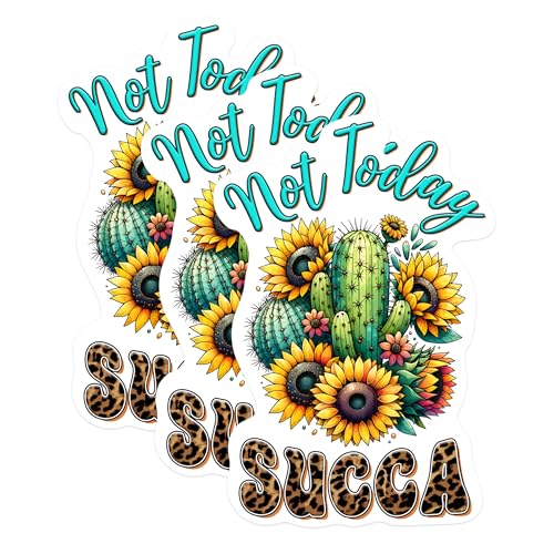 (3 Pack) Cactus Sunflower Decals - Not Today Succas Decal - Leopard Succulents - 3 Inches On Longest Side - Easy Peel & Apply - Made in USA - 3MCS0265