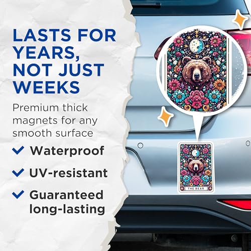 (2 Pack) Bear Floral Moon Magnets - Wildlife Art - Animal Ative - Nature-Inspired Magnets - 5" On Longest Side - for Cars, Fridges, Toolboxes - Made in USA - MAG4445