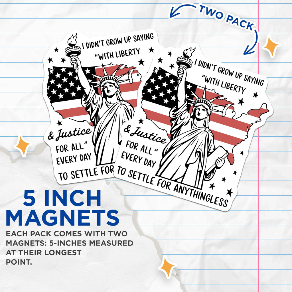 (2 Pack) Statue of Liberty Magnets - Patriotic Quote - USA American Flag Magnet - 5" On Longest Side - Premium Magnet - for Cars, Refrigerators, Toolboxes, Lockers - Made in USA - MAG15435