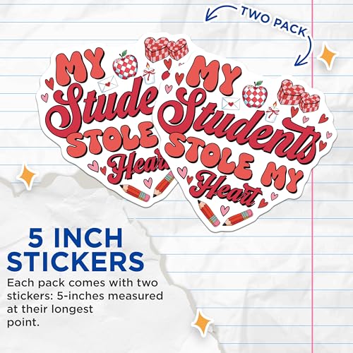 (2 Pack) Teacher Appreciation Stickers - My Students Stole My Heart - Classroom Decor - Cute Teacher - 5" On Longest Side - Sticks to Smooth Flat Surfaces - Made in USA - BMCS7656